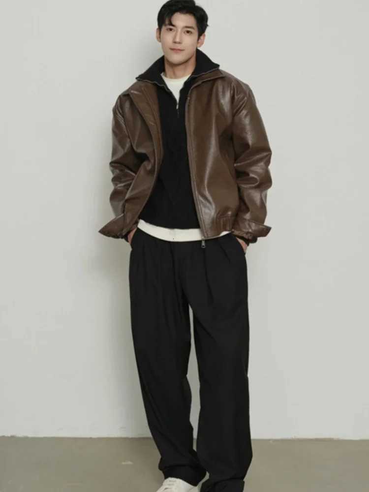 Pu-leather Jackets Men European Style Streetwear Autumn New Handsome Advanced Long Sleeve All-match Punk Popular Males OvercoatsT251204