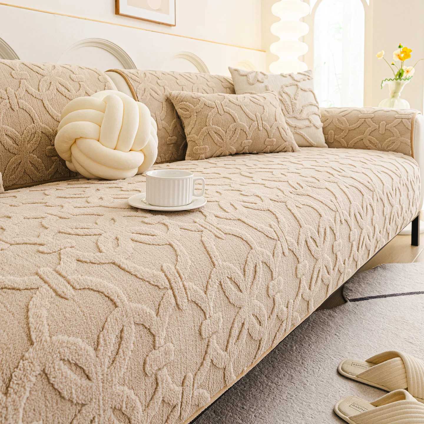 Winter Warm Plush Sofa Seat Cover Minimalist Anti-Slip Thickened Living Room Cushion Straight-Cut Throw for Living Room M251204 - view 3