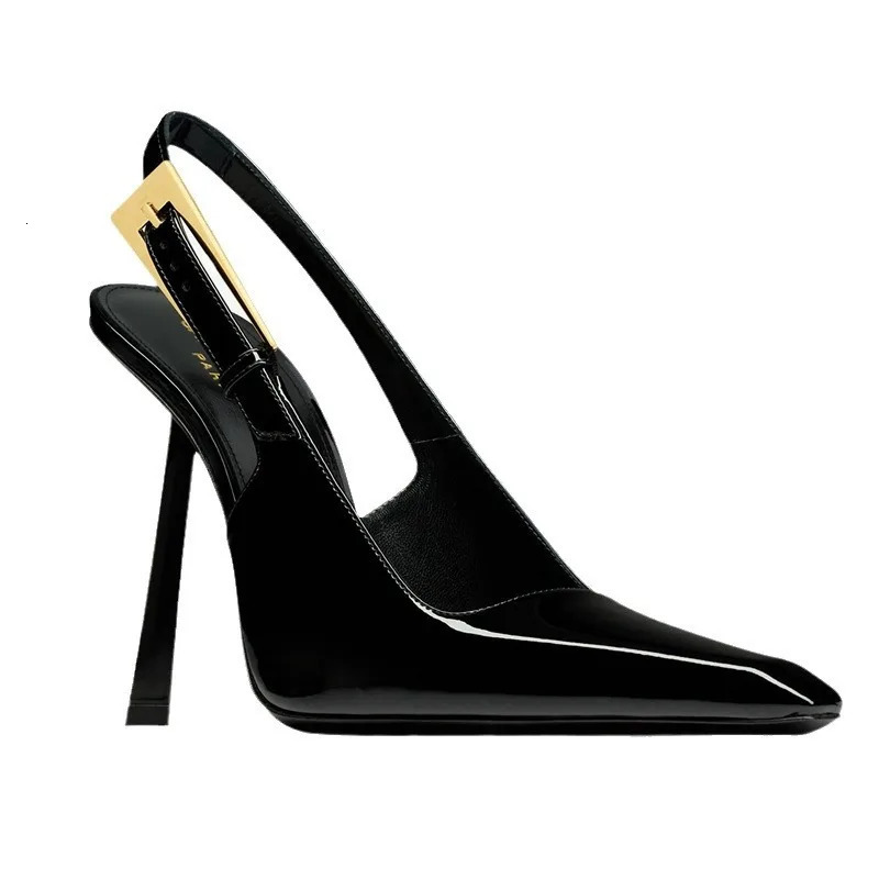 2024 Summer French Pointed Patent Leather Fine Heel Overhead Sandals for Women Retro Skinny Heel Shoes 251201 - view 7