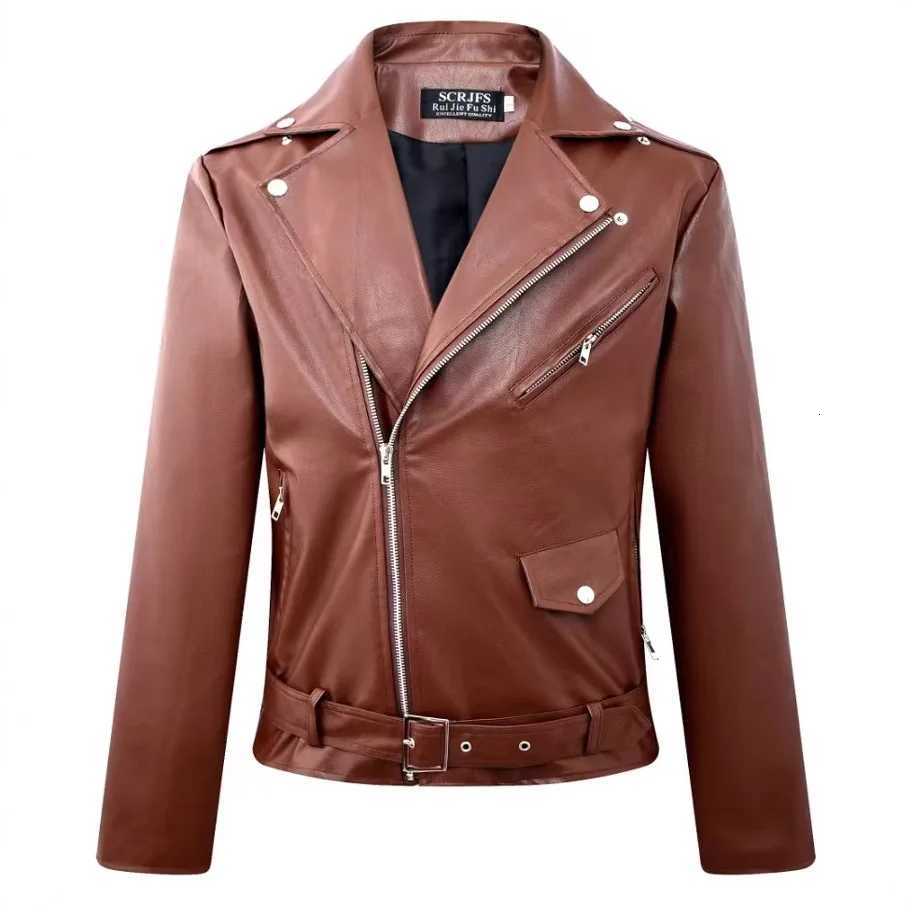 New Mens Leather Jacket Trendy Mens Motorcycle Leather Jacket New Products Direct Sales Large Size Mens Clothing ColorT251204