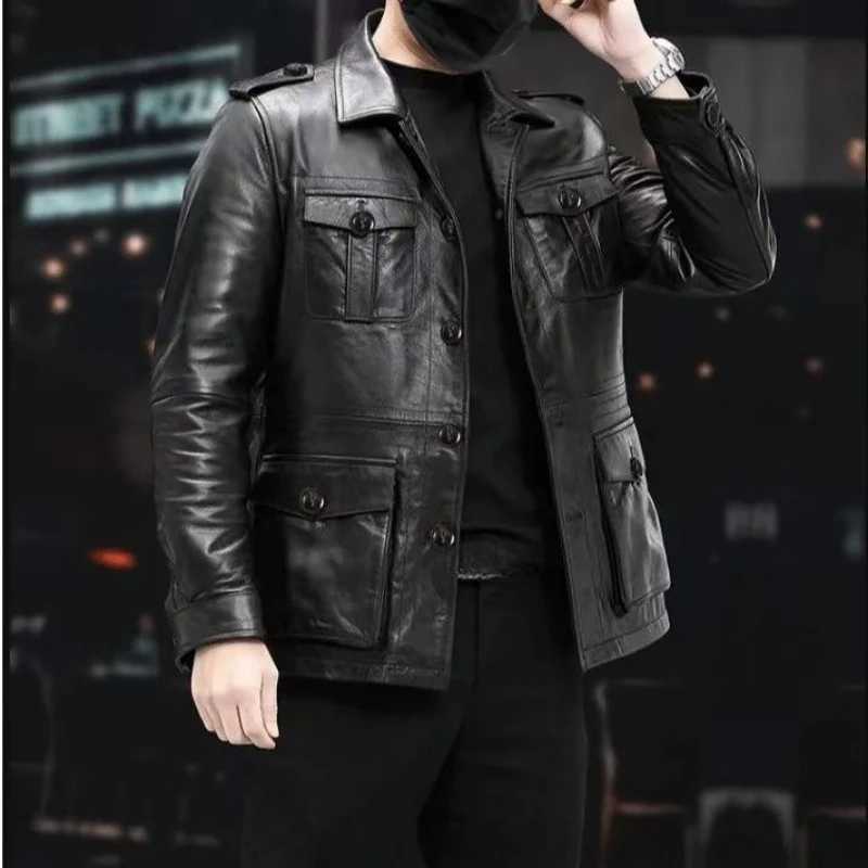 Coats Leather Slim-fit Hunting Suits Short Lapels Multiple Pockets New Men Clothing High-end Quality Motorcycle Leather JacketsT251204