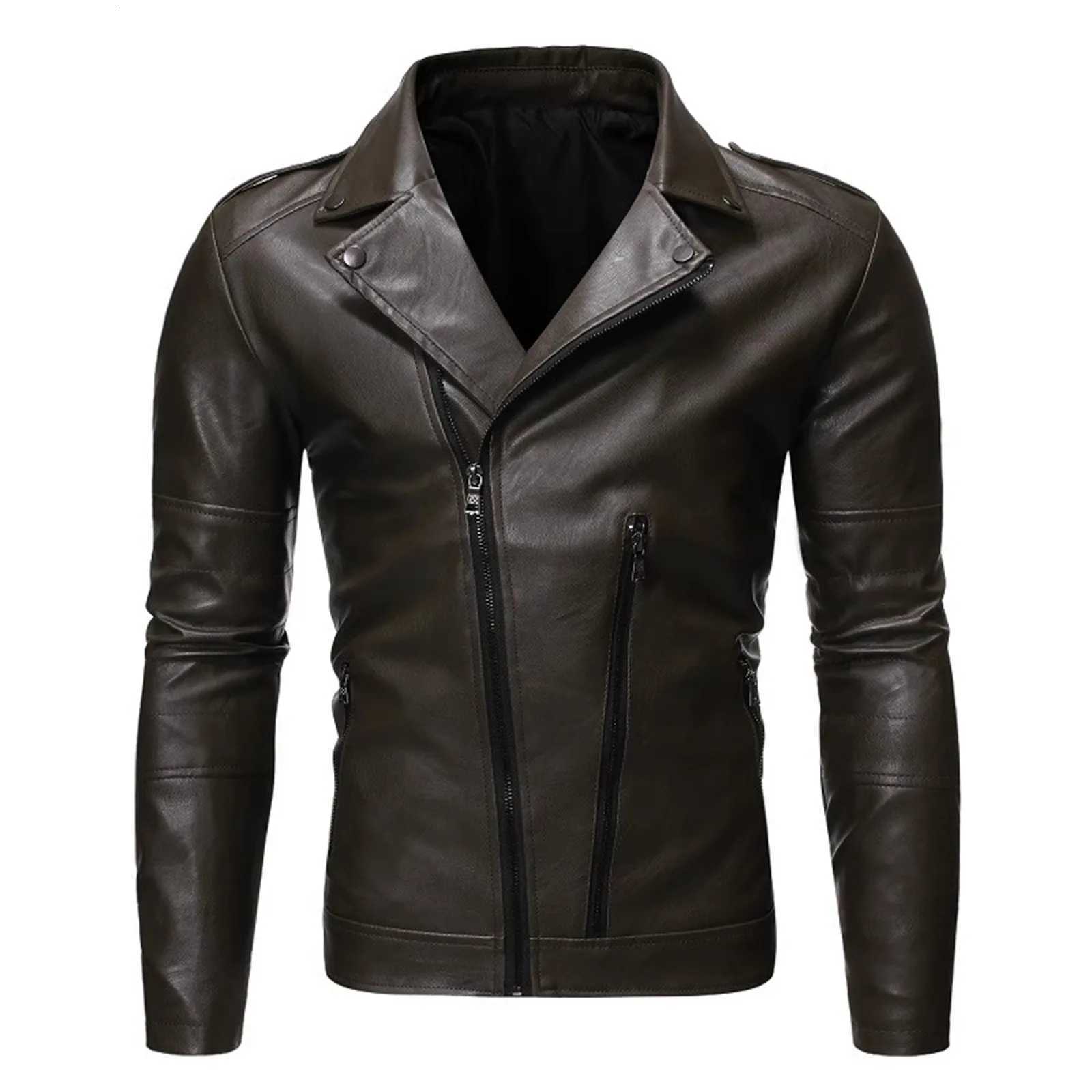 Male And Winter Solid Color Leather Jacket Warm Coat Jacket Stand Long Sleeve Pocket Fashion Coat Mens clothing chaquetaT251204