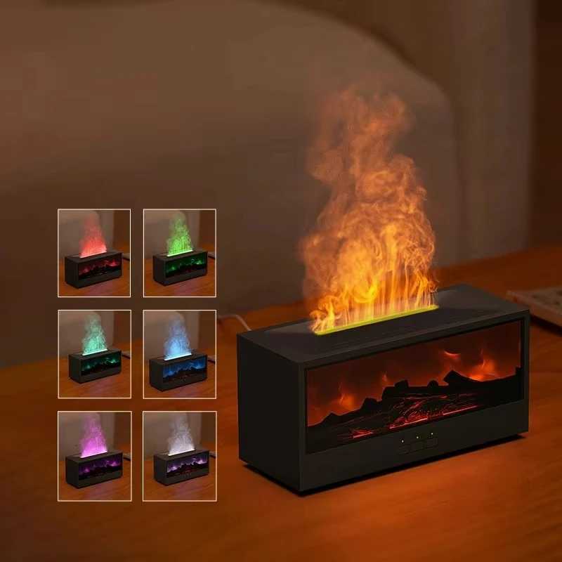 Fireplace Air Humidifier Waterless Auto-Off Ara Essential Oil Diffuser with LED Light Remote Control for He Gift C251204