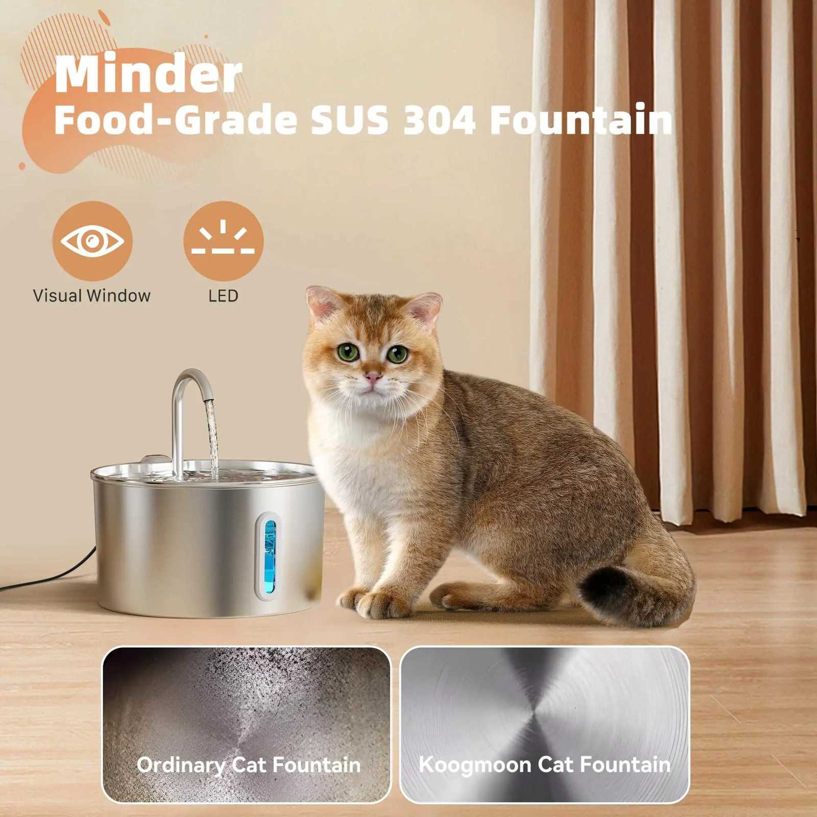 Cat drinking water device cat automatic water supply with visible water level window stainless steel pet automatic water feede M251204 - view 5