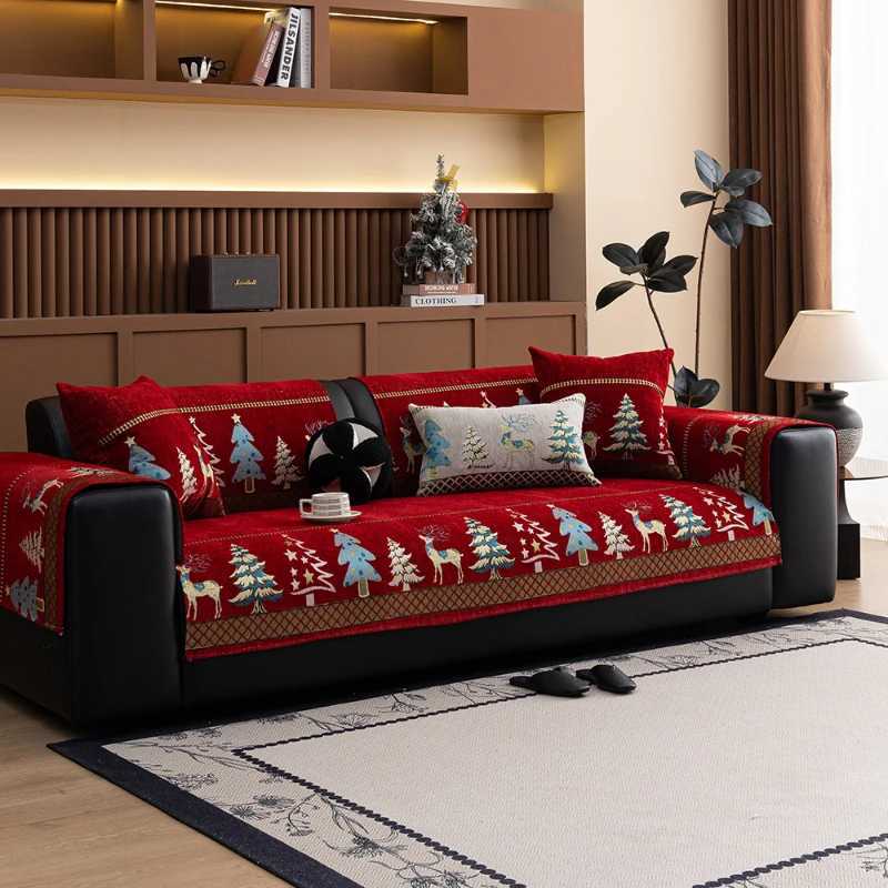Universal Chenille Christmas Sofa Mat Cover Christmas Tree Deer Pattern Sofa Covers Anti-Slip Fully Covered Sofa Covers Fabric M251204 - view 3
