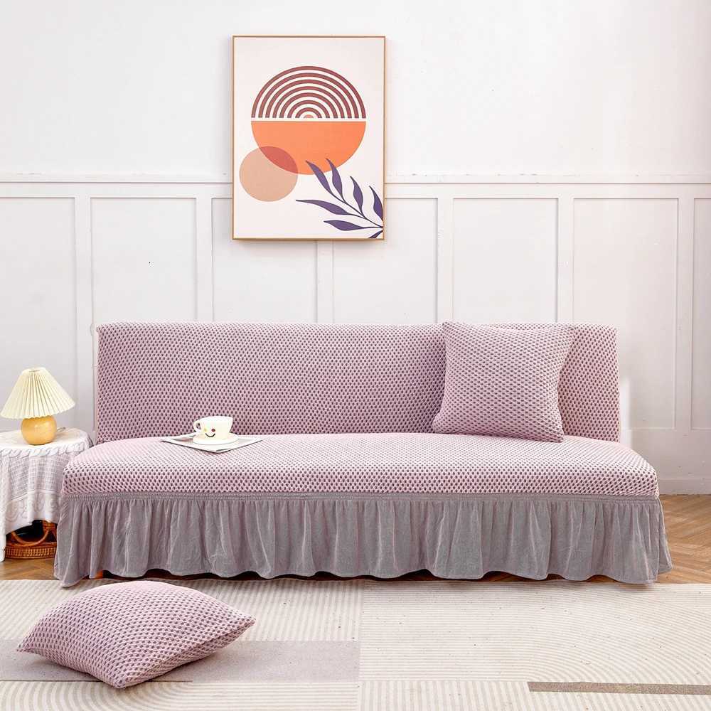 Armless Sofa Bed Cover Stretch Slipcover All-Season Universal Fit Anti-Slip Easy Install Protector With Skirt Hem Home Decor M251204 - view 5