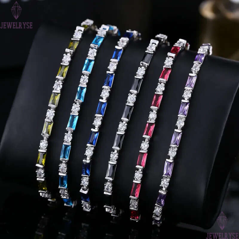 multicolor diamond tennis bracelet AAA cubic zirconia white ruby green 18K gold plated silver jewelry bracelets for women girls party valentines day f