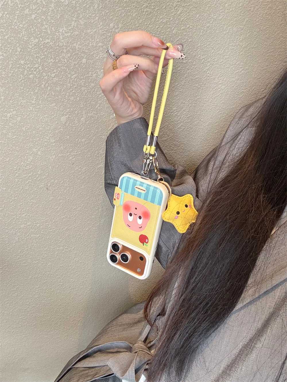 New Korean Star Man leather strap cartoon suitable for iPhone 17/13/14/15/16 Pro Max anti drop protective case H251203