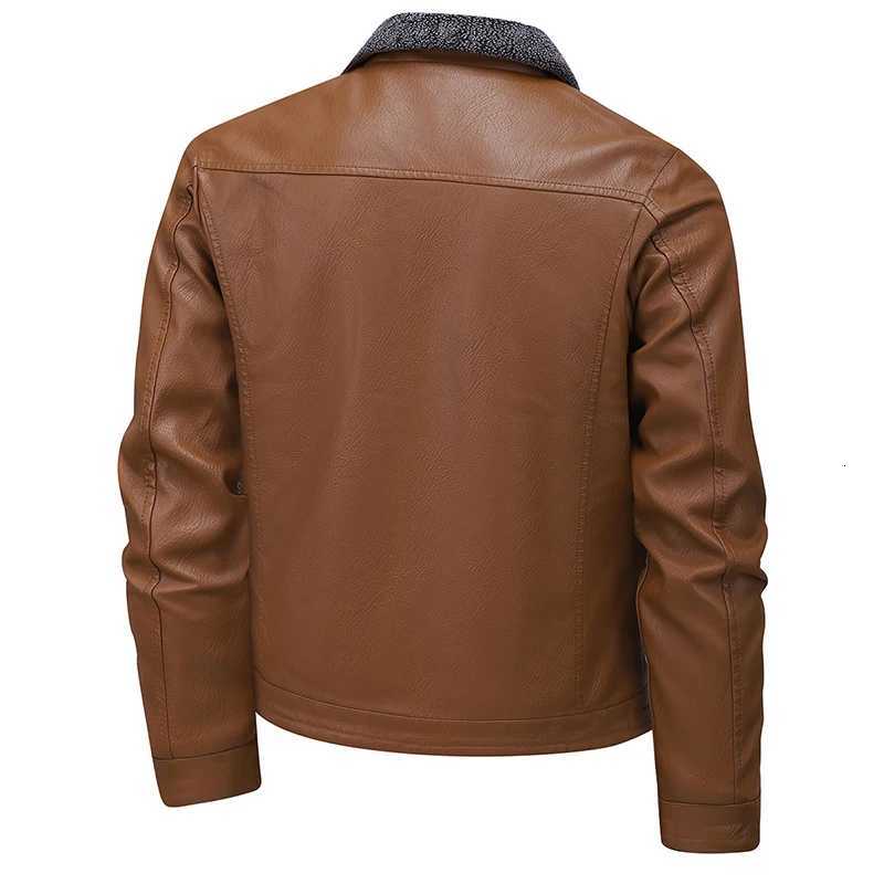 Mens Velvet Leather Jacket Winter New Warm Wool Collar Windproof Jacket Mens High Quality Long Sleeve Short Anti Cold TopT251204
