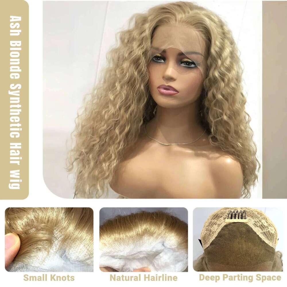 Ash Long Blonde Synthetic Front Wig Glueless Ready To Wear Water Wave Curly Lace Wigs For Women Xiusiyuan251204
