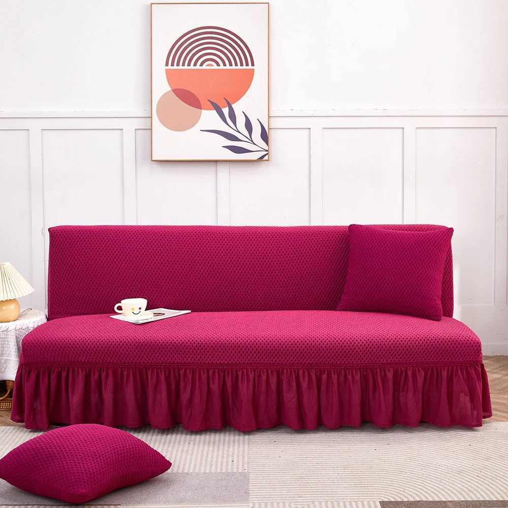 Armless Sofa Bed Cover Stretch Slipcover All-Season Universal Fit Anti-Slip Easy Install Protector With Skirt Hem Home Decor M251204 - view 4