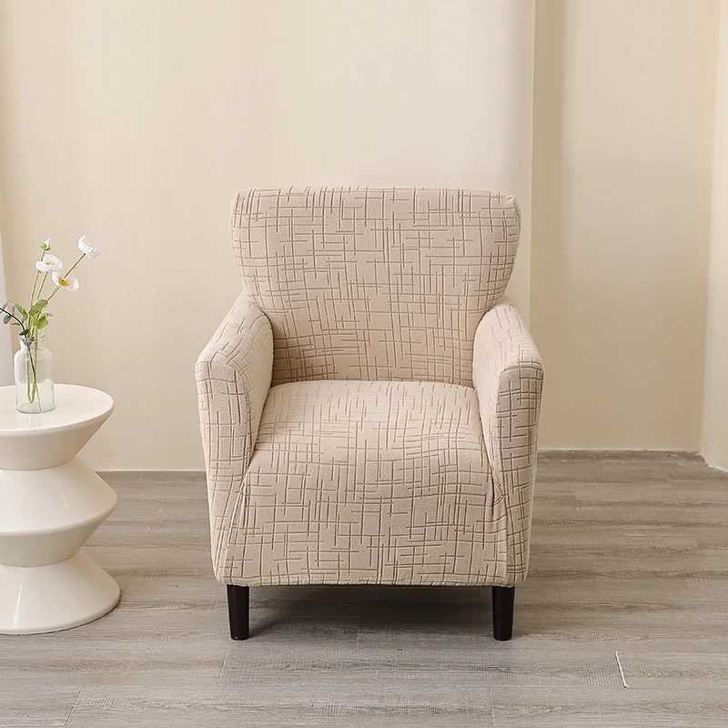 1PC Jacquard Tub Chair Cover Elastic Club Armchair Slipcovers Solid Color Single Sofa Covers for Living Room Bar Cafe Home M251204 - view 5