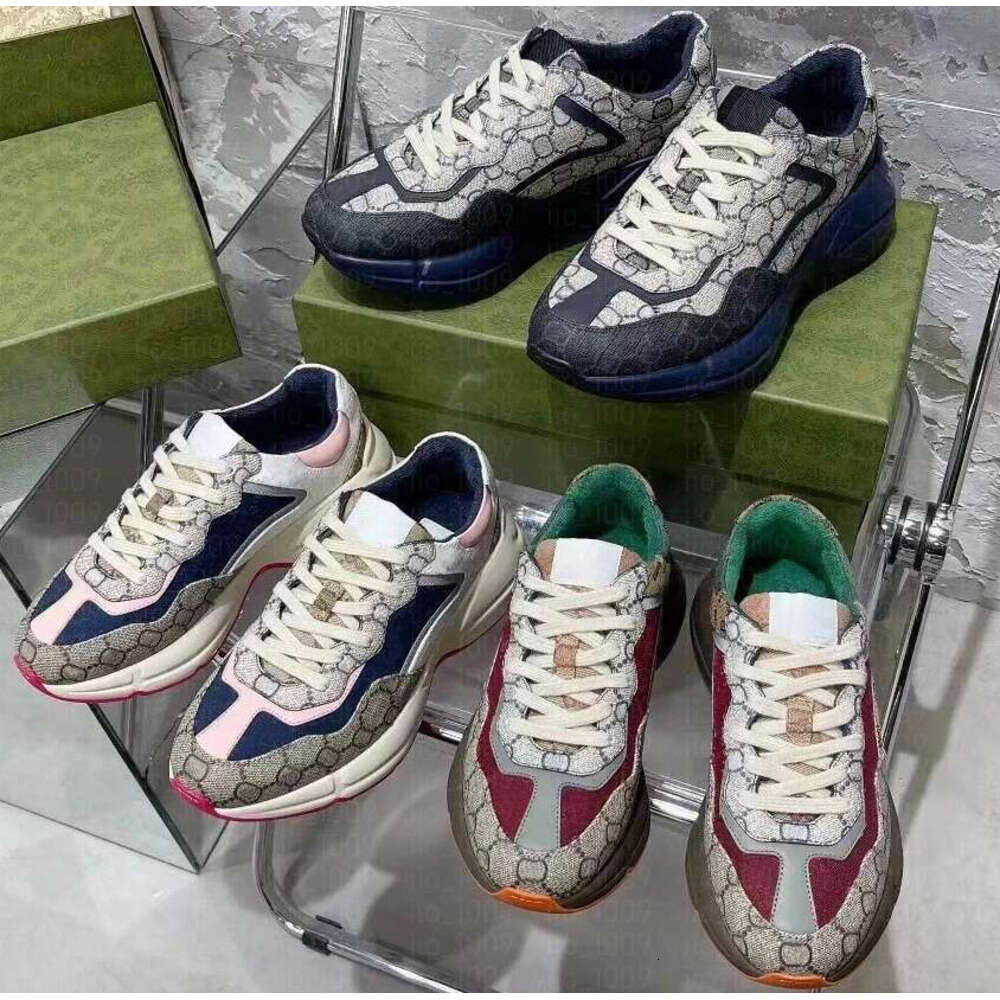 TOP Designer shoes Rhyton Multicolor Sneakers Beige Men Trainers Vintage Ladies casual leather Shoes Women's Sneaker with box size 35-46 00