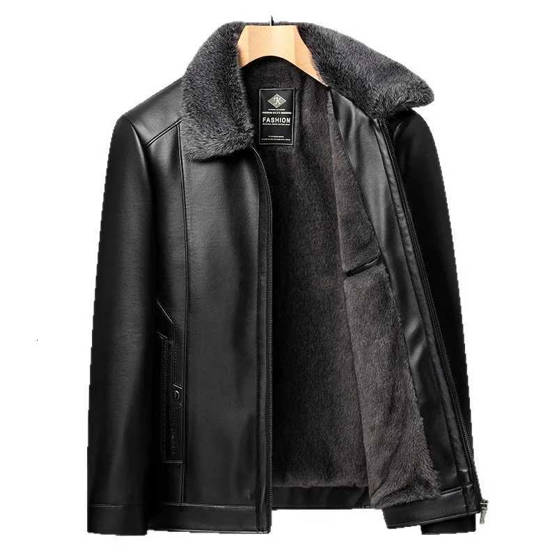 Winter Men Plush Leather Coat Thicken Fleece Windproof Warm Man Jacket Streetwear Turn Down Collar Long Sleeve Male OuterwearT251204