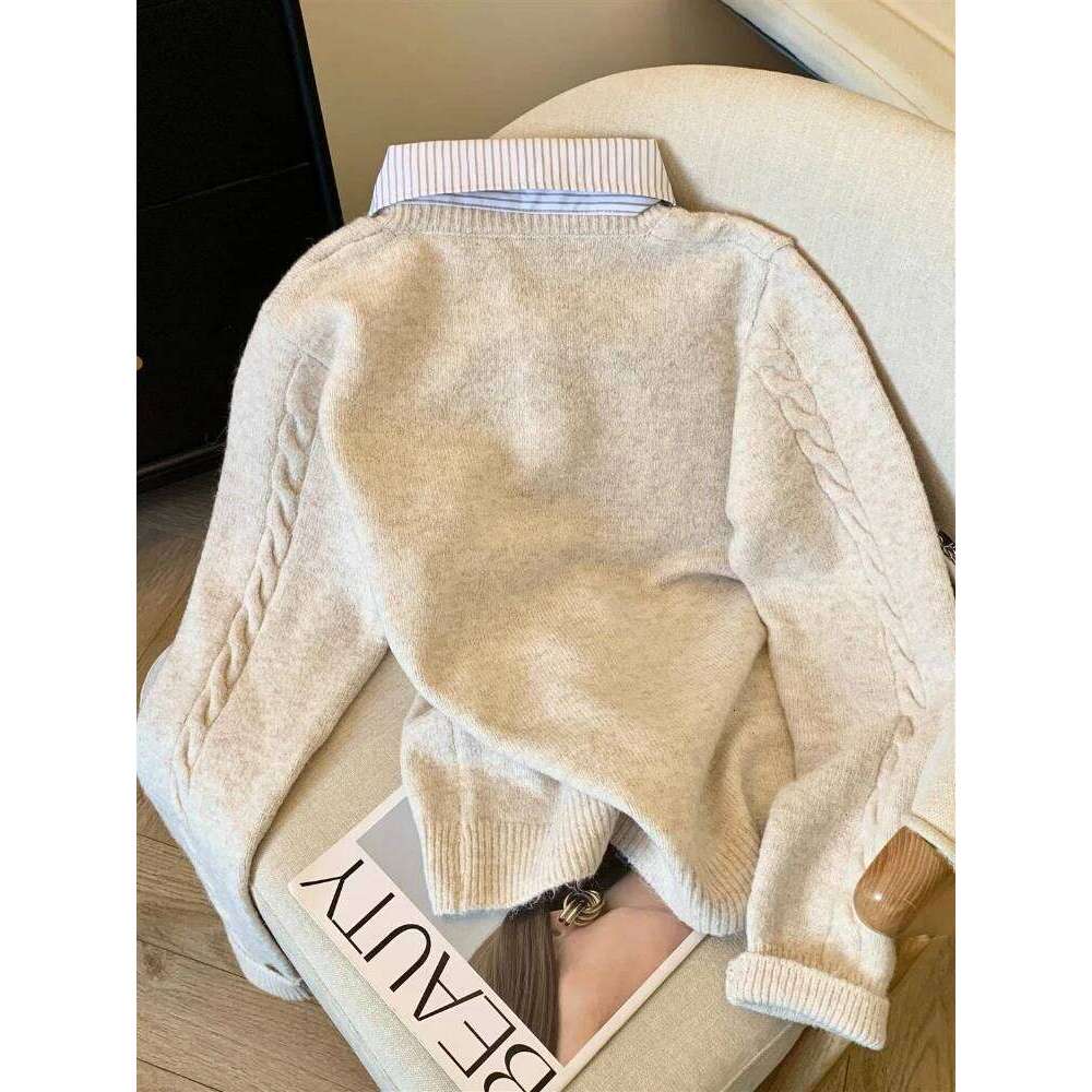 Autumn And Winter Fashion New Women's Elegant Knitted Cardigan, Flip Collar, Casual Solid Color Thick Warm Sweater Jumper