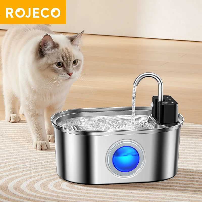 ROJECO Stainless Steel Cat Water Fountain Wireless Sensor Smart Automatic Pet Water Dispenser For Cat Dog Pet Drinking Fountain M251204