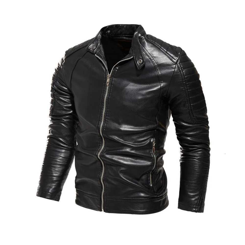 Autumn New Mens Motorcycle Solid Color PU Leather Fleece JacketT251204