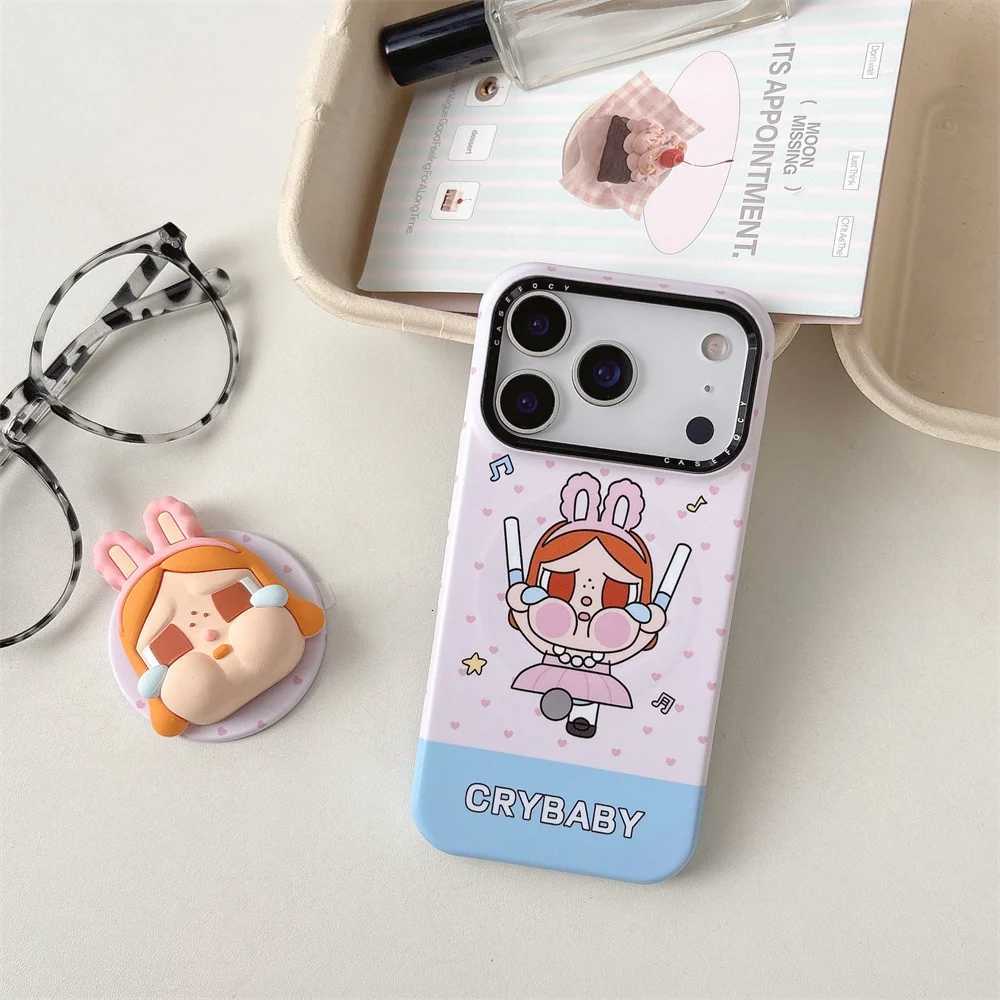 Cute Rabbit Crying Girl Magnetic Stand Phone Case For iPhone 16 Pro 17 Pro Max 14 15 Fundas Protective Cover For Cases H251203
