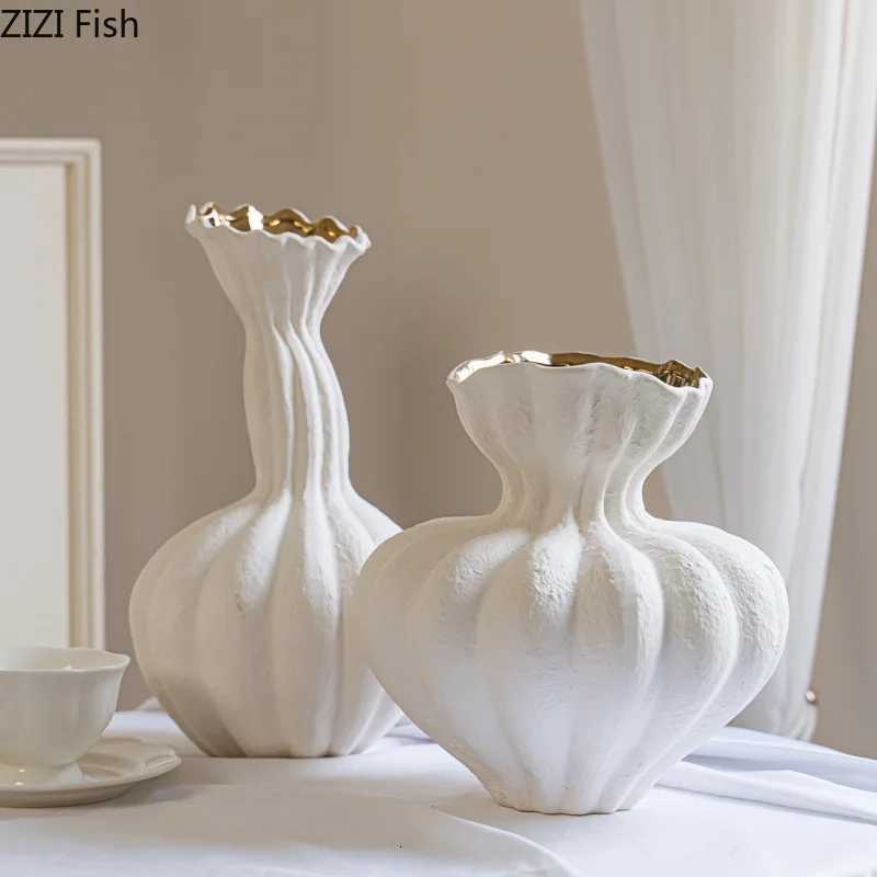 Minimalist White Ceramic Vase Flower Pots Desk Decoration Flowers Arrangement Porcelain Floral Vases Ro Aesthetic Decor H251204