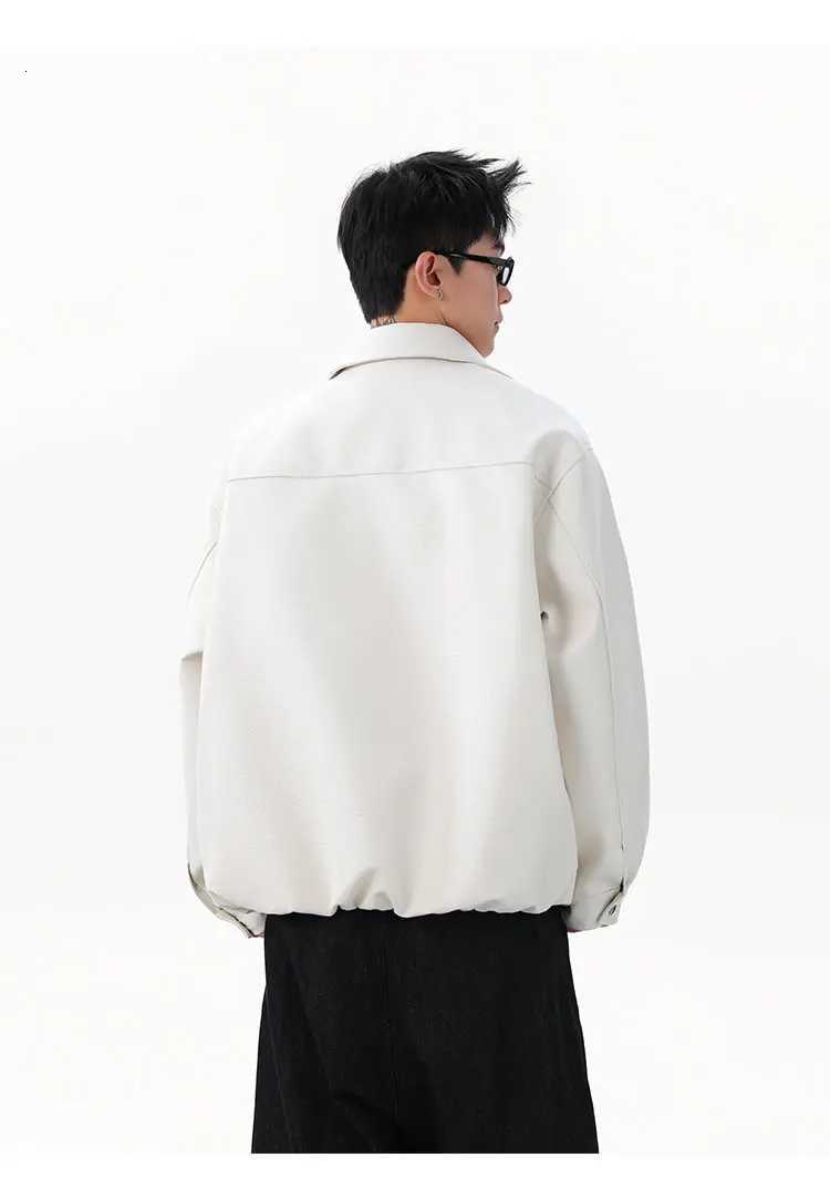 Spring and Autumn American Style Motorcycle Jacket Mens Loose Casual Handsome Turn-down Collar Black White PU Leather JacketT251204