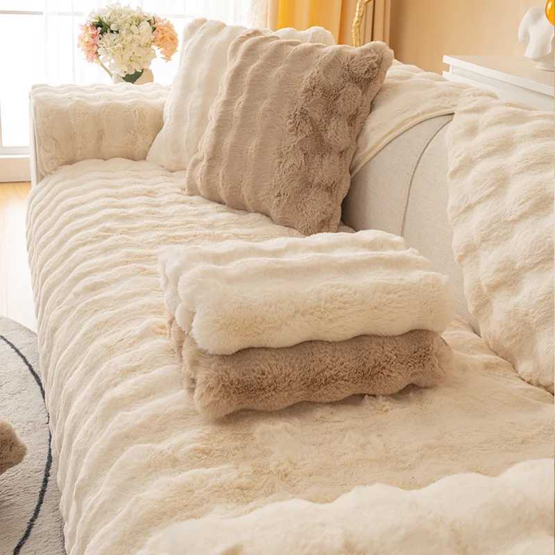 Rabbit Plush Sofa Cover Winter Thickening Warm Plush Cushions Non-Slip Living Room Leather Sofa Backrest Armrests Super Soft M251204 - view 4