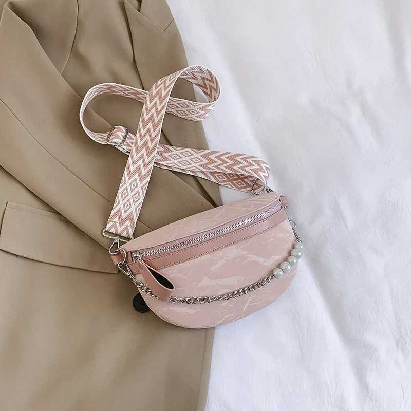Luxury Beading Chain Waist bag For Women Elegant Solid Colour PU Leather Fanny Pack Ladies Waist Pack Female Crossbody Chest BagT251204
