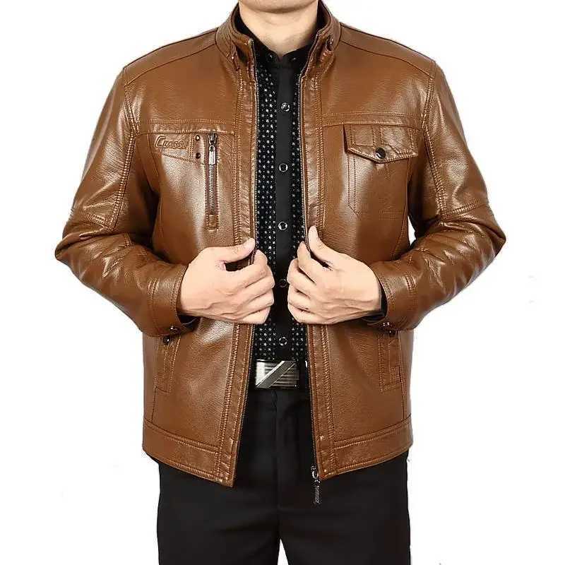 Autumn Winter Men Leather Jacket Fleece Warm Retro Business Casual PU Leather Coat Zipper Long Sleeve Windproof Outerwear NewT251204