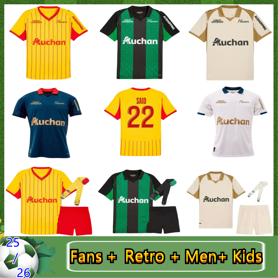25 26 maillot Lens RC soccer jerseys SOTOCA BAIDOO NZOLA THOMASSON ZAROURY GANAGO CAHUZAC PEREZ GRADIT FORTES MAURICIO KAKUTA special jersey Men kids kit socks full