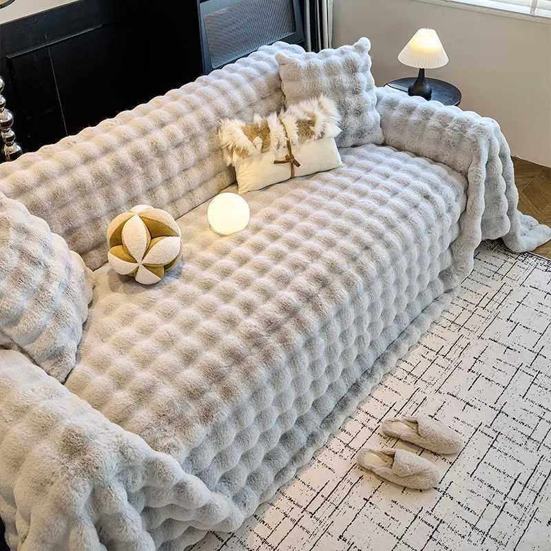 1PC-Plush sofa towel sofa cover integrated winter plush thick anti slip all inclusive universal sofa towel M251204 - view 3