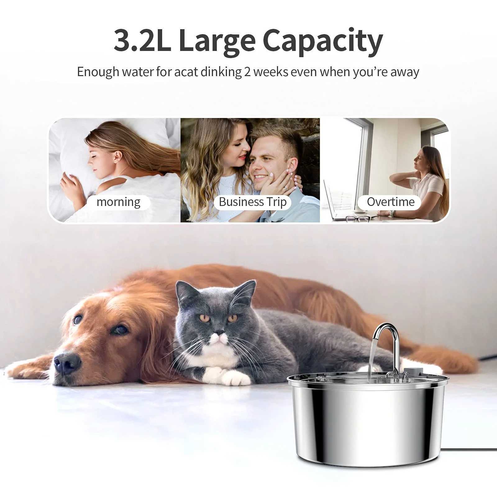 32L Stainless Steel Cat Water Fountain Sensor Water Cat Automatic Water Fountain USB Pet Water Fountain Dog Fountain M251204