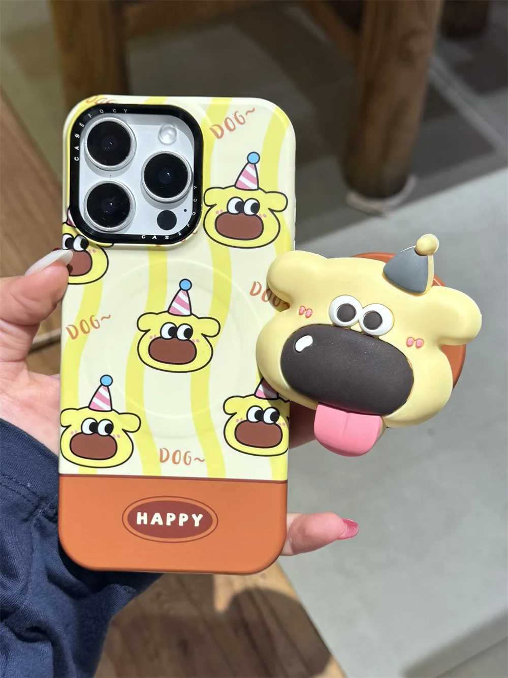 INS Fashion Line 3D Puppy Magnetic Holder For Stand Case for iPhone 17 16 15 Pro Max 14 13 Funda Cute Protective Cover H251203