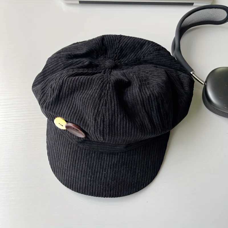 Vintage Beret Brown Vintage Japanese Style Octagonal Beret Hat with Button Flannel Face Painting CapXJ251204 - view 6