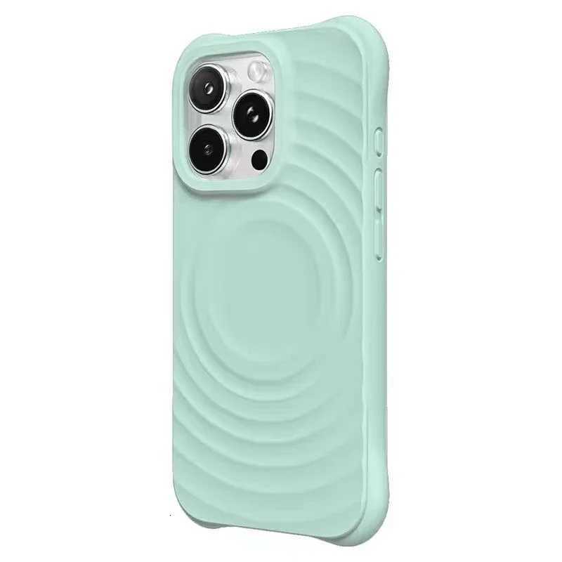 Cyan Ripple Silicone Magnetic Phone Case Cover for iPhone 13 14 15 16 17 Pro Max Case H251203