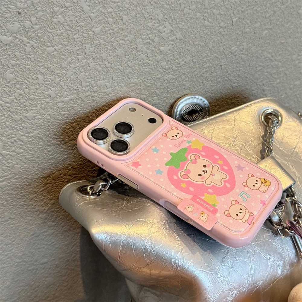 Korea INS Cute Strawberry Bear Fashion Leather Polka Dot Phone Case for iPhone 16 15 14 Pro Max 13 17 Pro Cover Cute Cartoon Fun H251203