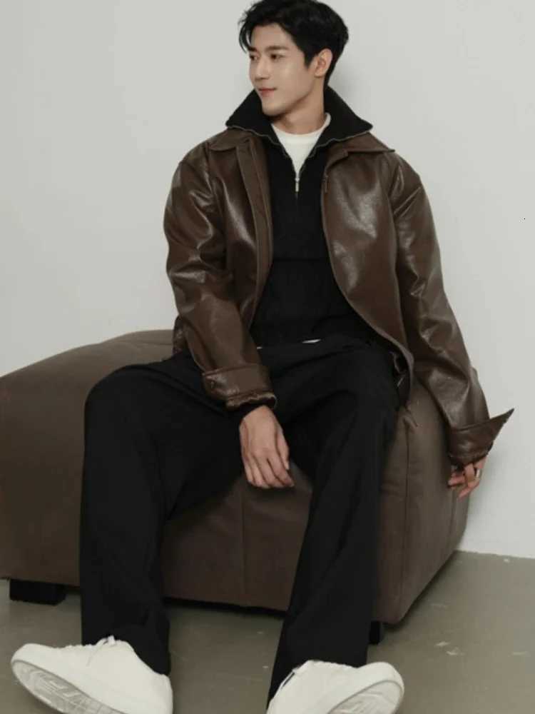 Pu-leather Jackets Men European Style Streetwear Autumn New Handsome Advanced Long Sleeve All-match Punk Popular Males OvercoatsT251204