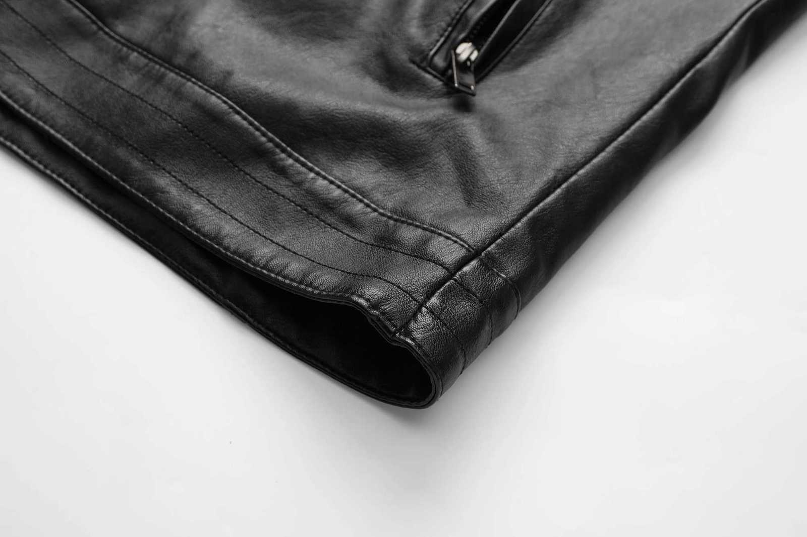 Mens PU leather jacket diagonal zipper biker jacketT251204