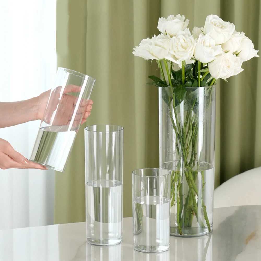 Acrylic Clear Cylinder Flower Vase Unbreakable Hurricane Tall Large Plastic Vases for Wedding Centerpieces Hydroponic Decor H251204