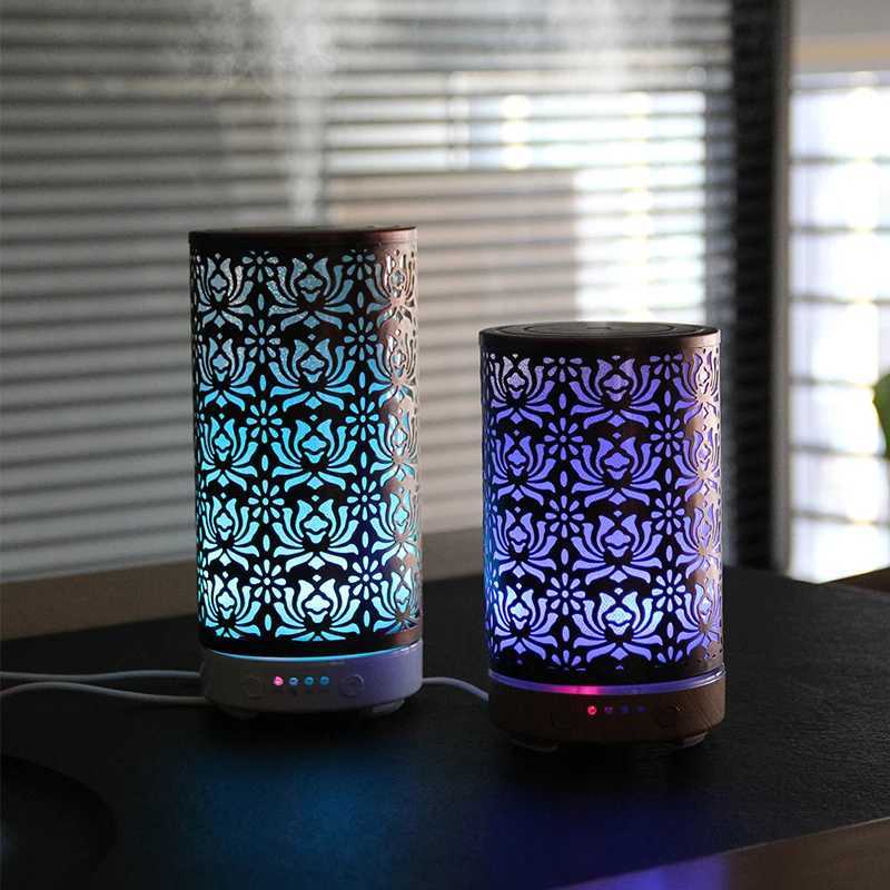 Ara Diffuser Scent trasonic Air Humidifier Iron Art Hollow Lotus Flower Pattern 2023 New He Decorations with LED Lights C251204