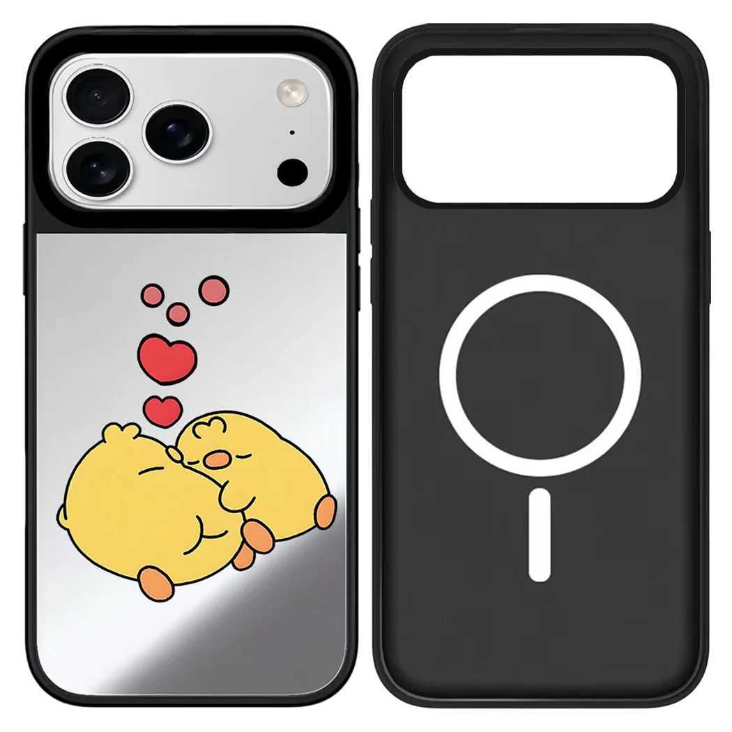 Cartoon Chicken Mirror Surface Cover for iPhone 12 13 14 15 16 17 Pro Max 17 Air Case - Protective Magnetic Case H251203