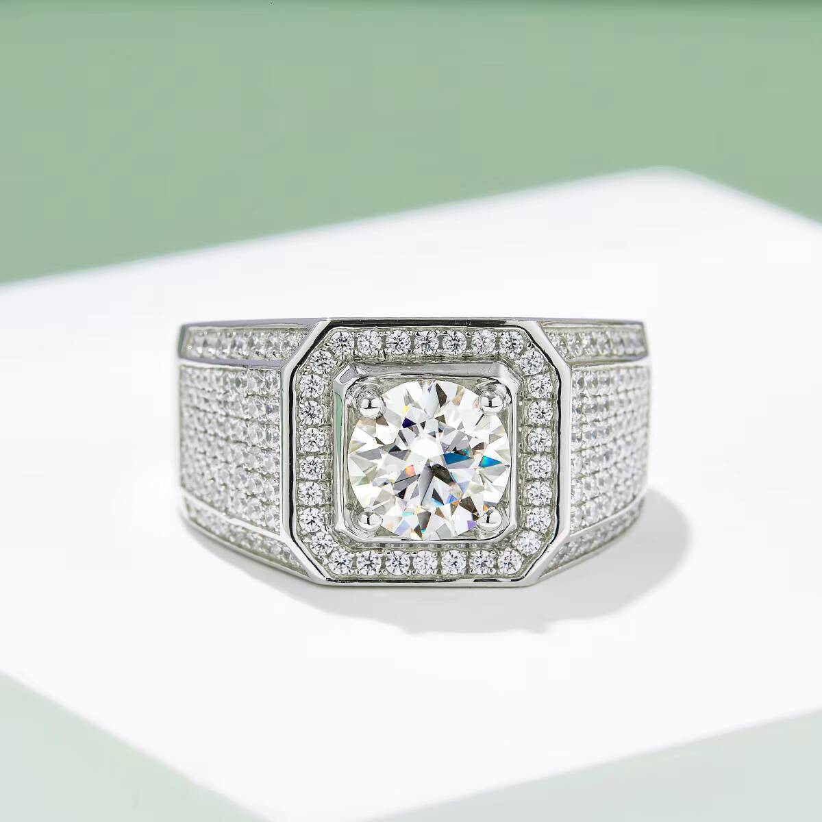 925 Sterling Silver Moissanite Mens Ring Durable Hypoallergenic Wedding Band for Him