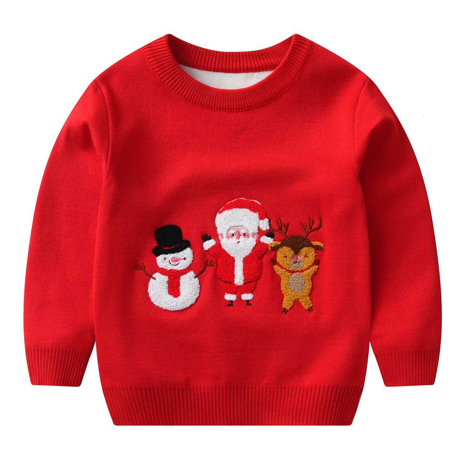Cute style Santa Claus embroidery long sleeved sweater for boys and girls round neck knitted pullover suitable for Christmas sW251204