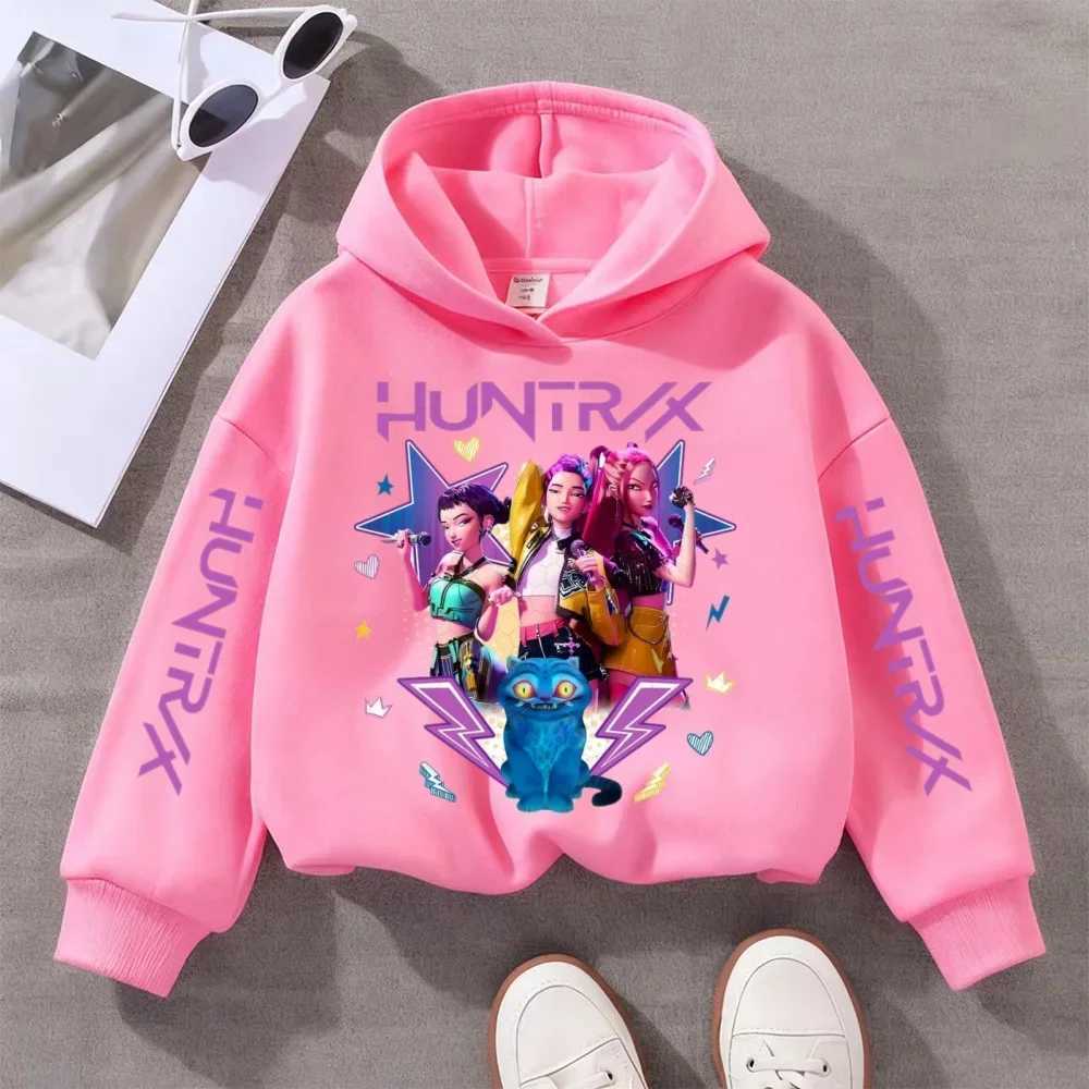 KPop Devil Hunter Cute Printed Boys and Girls Autumn/Winter Casual Fashion Childrens Warm Hooded SweatshirtW251204