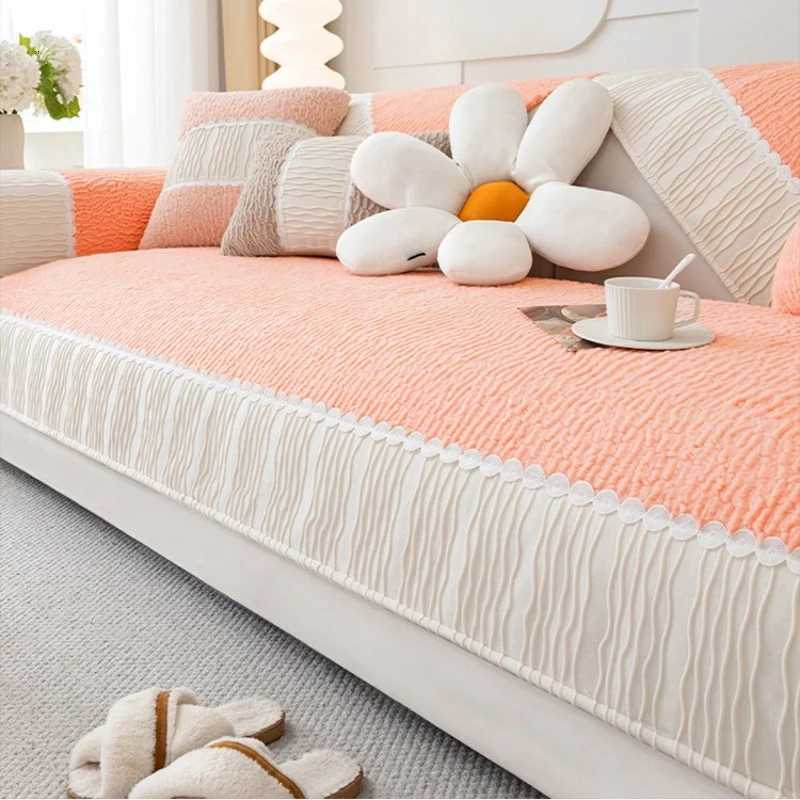 Classic Stripe Jacquard Sherpa Sofa Cover Winter Anti-Slip Couch Seat Cover for Living Room Sofa Towel Furniture Decor M251204 - view 7