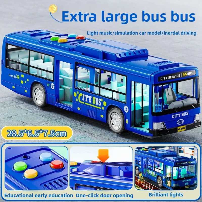 Extra Large City Bus Kids Toy with Lights Sounds Inertia One - Button Door Open Educational School Bus Model Toys Gift for Boys Y251204