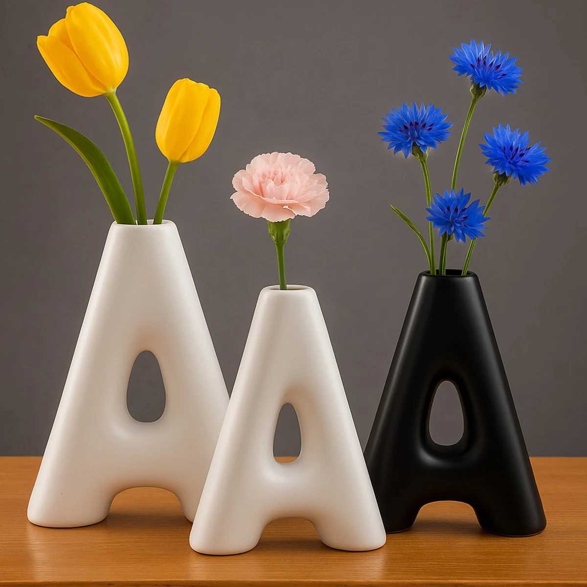 1PC creative A-shaped decorative vase simple white and black indoor he desktop decoration handicraft H251204