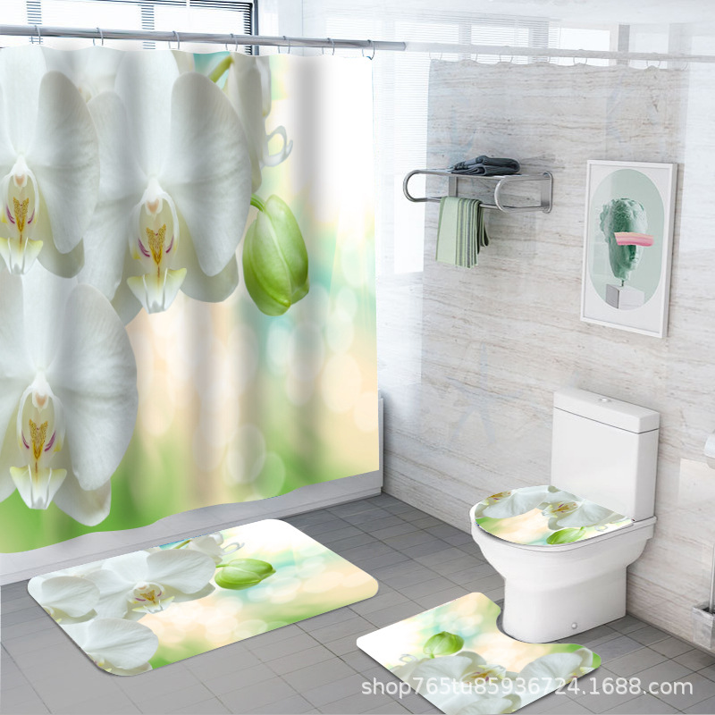 YL-37876 Eco-friendly Shower Curtain with Heat Transfer Printing, Waterproof, Comes with Hooks, Wholesale Available, Waterproof Shower Curtain