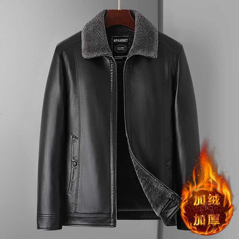 Autumn Winter Mens Thick Warm Leather Jacket Business Casual Lapel PU Coats Windproof Outdoor Motorcycle Jacket Men ClothingT251204