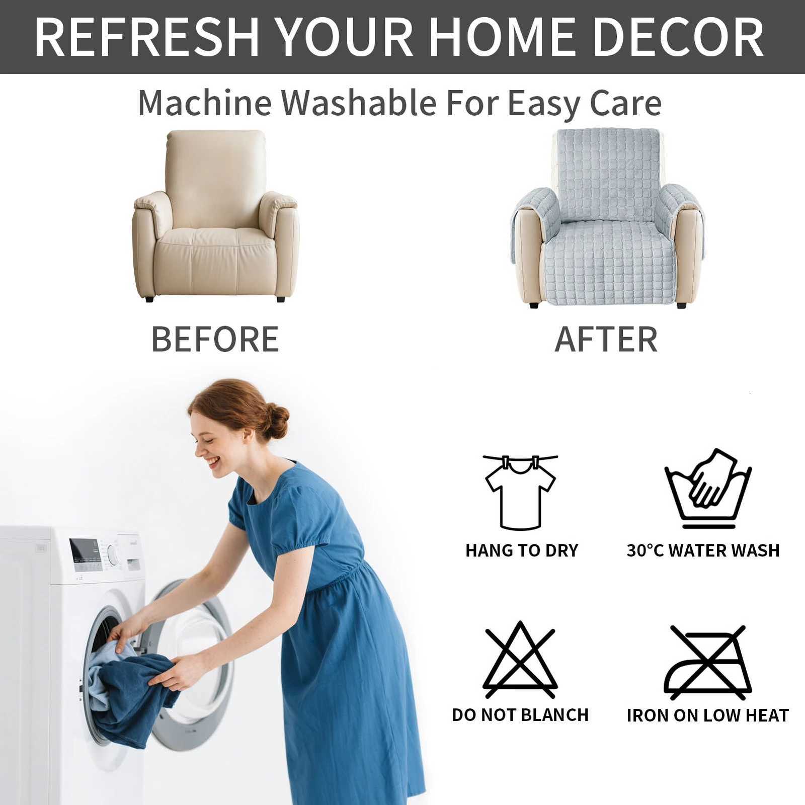 1 Seater Recliner Sofa Covers Flannel Plush Armchair Slipcovers with Side Pockets Relax Non Slip Sofa Mat Home Chair Cover Decor M251204 - view 7