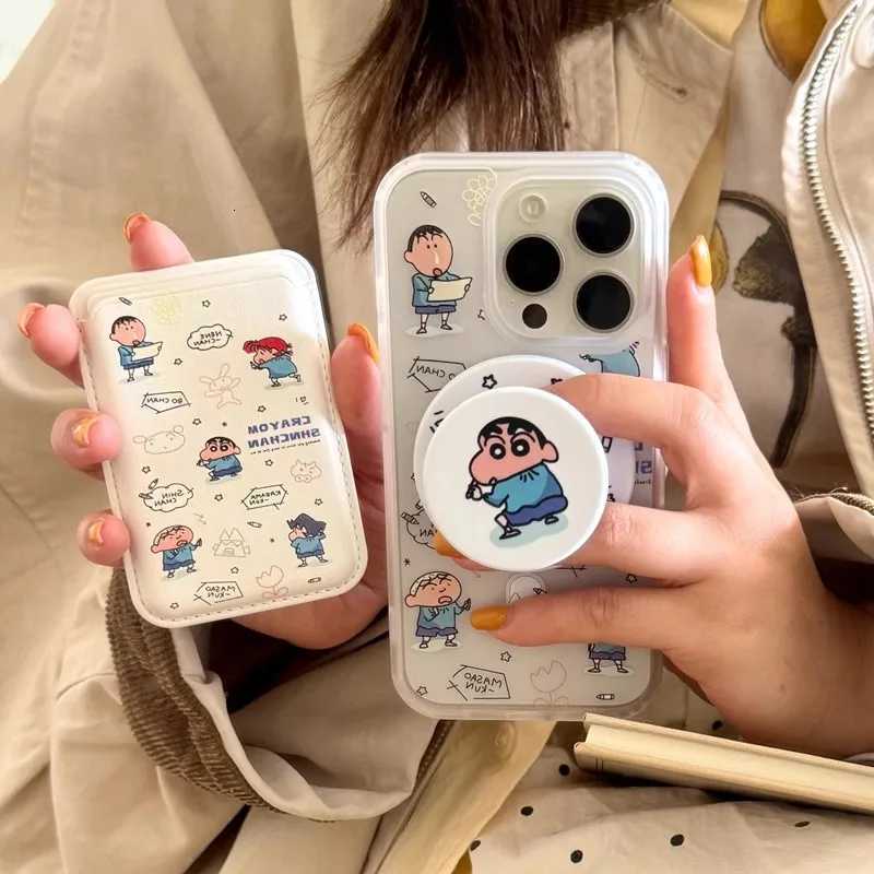 Cute cartoon Crayon Shin-chan Wallet Wireless Charg Phone Case For iPhone 17 13 14 15 16Pro Max Shin-chan Magnetic Stan H251203