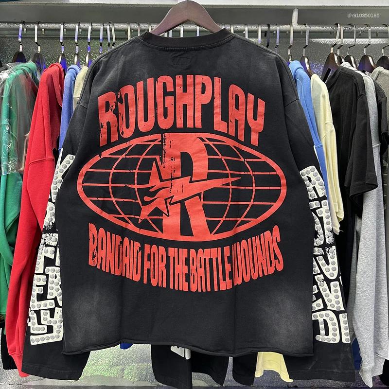 Men's Hoodies Real Pictures High Quality Roughplay T Shirt All-match Men Women Hip-hop Streetwear Long Sleeve Tee Heavy-duty Holey Fake Double Pi